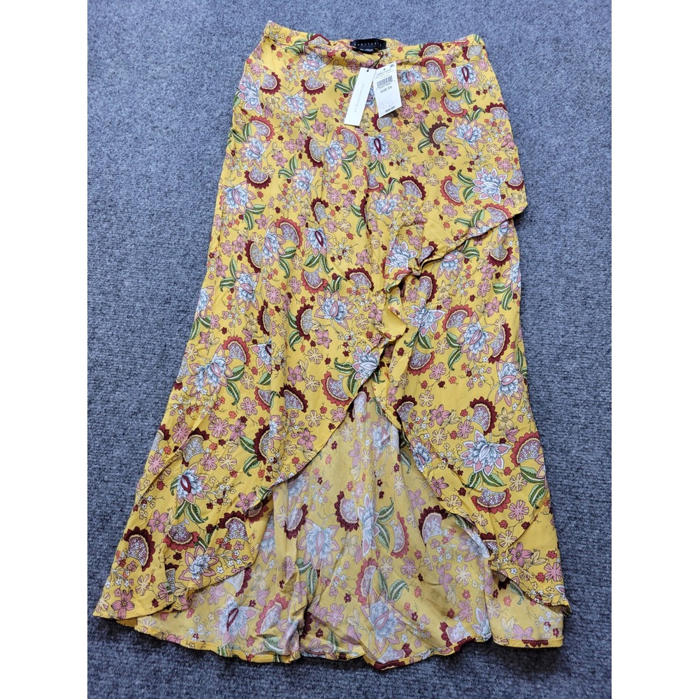 Sanctuary The Artist Yellow Floral Maxi Skirt High Low Ruffle S0205-RM796 XS